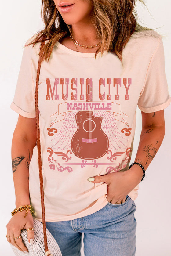 Pink Music City Guitar Graphic Tee