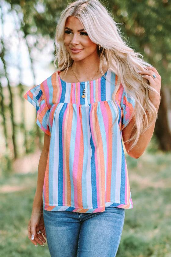 Striped Keyhole Sleeve Blouse | Available in 2 Patterns