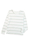 White Striped V Neck Long Sleeve Shirt