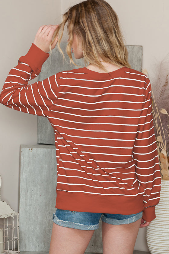 Striped Print Casual Long Sleeve Pullover Top | Available in 2 Colors