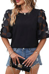 Black Applique Mesh Splicing Sleeve Blouse | Available in 2 Colors