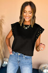 Black Rivet Round Neck T Shirt