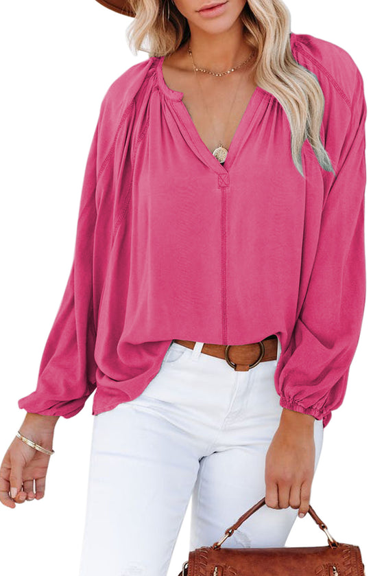 Loose Fit Pink V-Neck Blouse | Available in 2 Variants