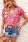 Pink Abstract Print V-Neck Blouse