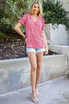 Pink Abstract Print V-Neck Blouse