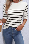 White Stripe Half Sleeve Knitted Tee