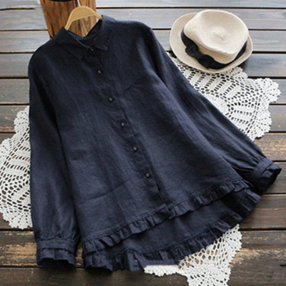 Vitage Style Ruffled Cotton and Linen Shirt