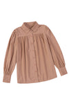 Khaki Solid Color Casual Button Up Puff Sleeve Pleated Shirt | Available in Other Colors