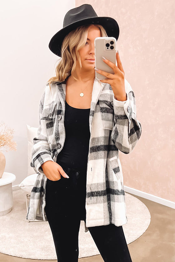 Black and White Plaid Belted Jacket