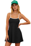 Black Sporty Ribbed Spaghetti Straps One Piece Swimdress