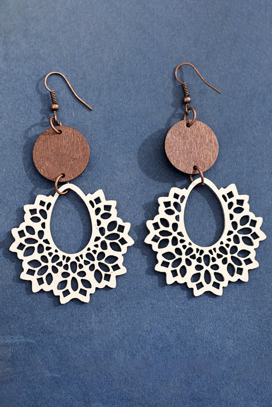 Laced Round Wood Pendant Earrings