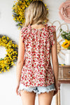 Red Floral Sleeveless Shirt