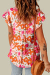 Pink and Orange Floral V-Neck Peasant Top