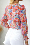 Multicolor Floral Print Smocked Cuffs Long Sleeve Blouse | Available in 2 Patterns