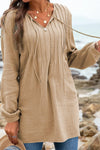 Green Pleated V Neck Crinkled Loose Tunic Top | Available in 2 Colors