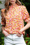 Orange Floral Mock Neck Blouse | Available in Yellow