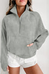 Brown Zip Up Stand Collar Thumbhole Sleeve Sweatshirt | Available in 4 Colors