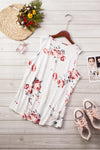 Floral Print Round Neck Casual White Tank Top