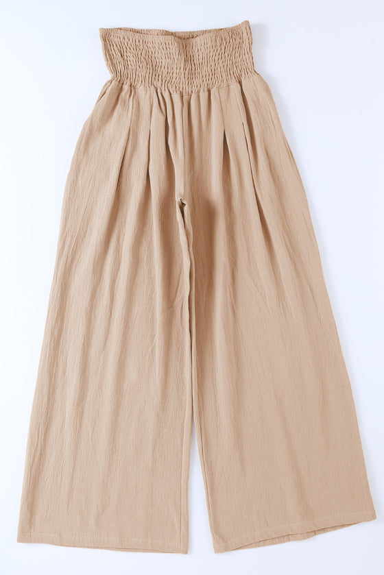 Khaki Smocked High Waist Wide Leg Pants | Available in 7 Colors