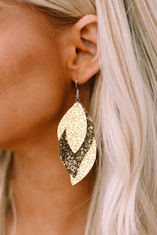  Leopard Sequin Leafy Layered Hook Earrings