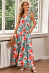 Green Floral Sleeveless Maxi Dress