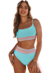 Sky Blue Striped Patchwork Bikini Set | Available in 3 colors