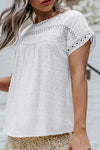 Apricot Swiss Dot Crochet Eyelet Back Button Detail Blouse | Available in 3 Colors