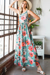 Green Floral Sleeveless Maxi Dress