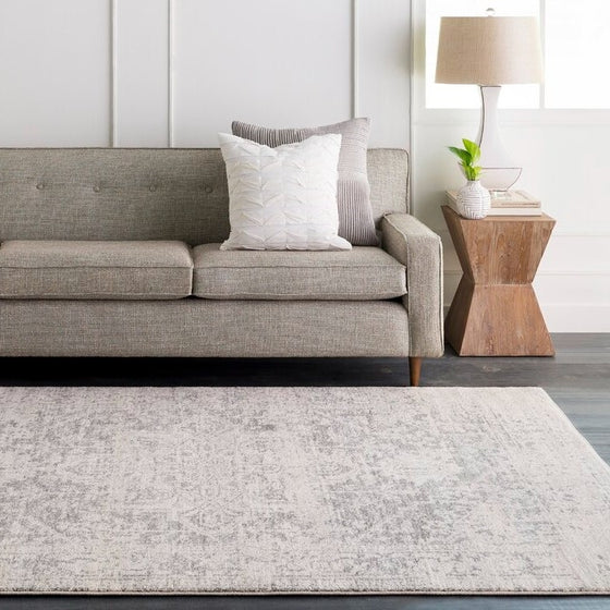 Area Rug -Distressed Oriental Style Light Grey / Beige in 5' x 7'