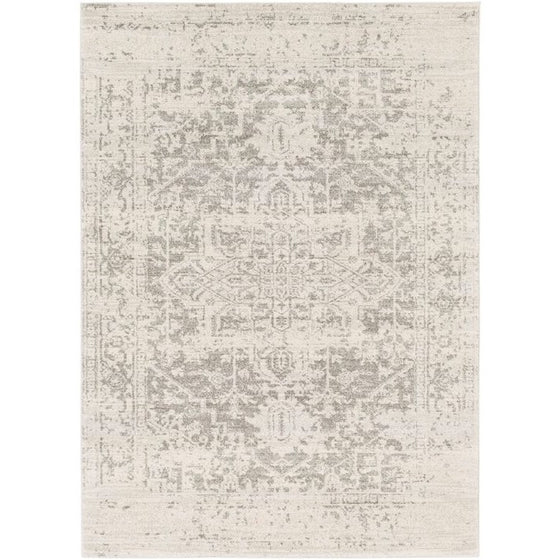 Area Rug -Distressed Oriental Style Light Grey / Beige in 5' x 7'