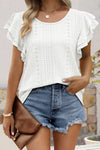 White Eyelet Textured Ruffle Short Sleeve Blouse | Available in Black