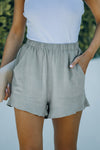 Khaki Casual Pocketed Ruffle High Waist Shorts