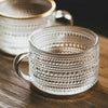 Vintage Embossed Glass Coffee Cup with Gold or Silver Rim