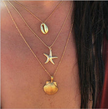  Shell, Starfish, and Scallop Multi-layered Pendent Necklace For Women in Gold Finish