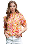 Orange Floral Mock Neck Blouse | Available in Yellow