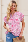 Floral Button Notch Neck Ruffle Sleeve Blouse | Available in 2 Colors