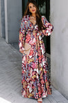 Violet V Neck Floral Print Empire Waist Maxi Dress