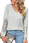 Gray V-Neck Embroidered Long Sleeve Top | Also Available in Green