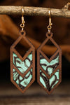 Mint Green Insert Wooden Hollowed Earrings