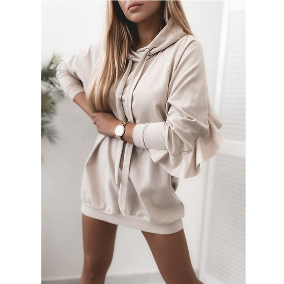 Oversized Ruffled Sweatshirt Hoodie for Women