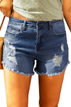 Dark Blue Casual Frayed Hem Denim Shorts | Available in 2 Colors