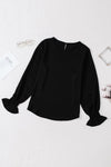 Plain Pullover Smocked Cuffs Long Sleeve Blouse | Available in Black and Red Colors