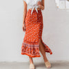 Women's Long Orange Patterned Skirt