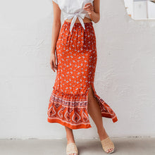  Women's Long Orange Patterned Skirt