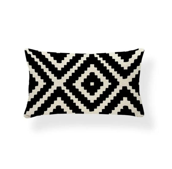 Black and Ivory Patterned Lumbar Throw Pillow Covers