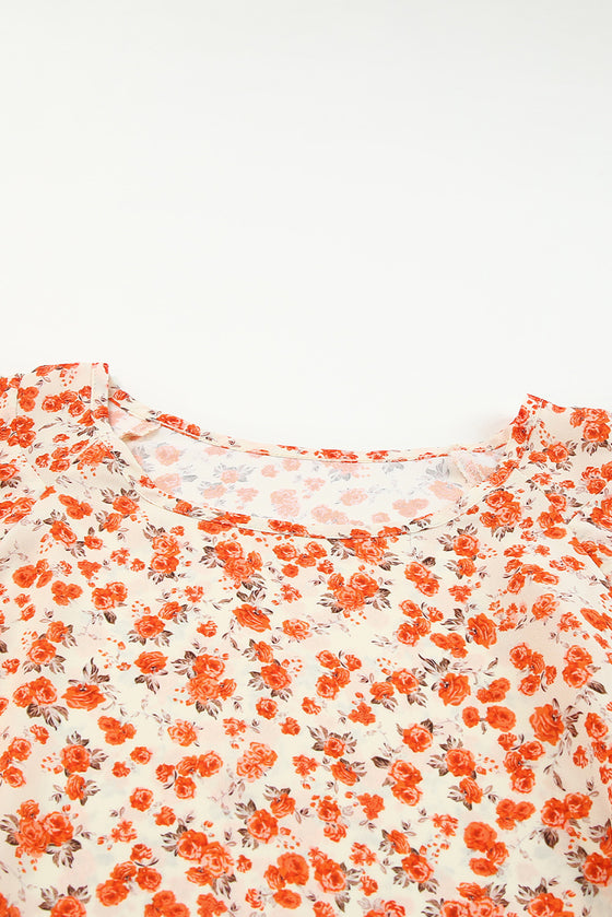 Orange Floral Tiered Sleeve Blouse