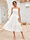 Sleeveless Smocked and Pleated Eyelet Dress