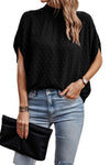 Black Swiss Dot High Neck Batwing Sleeve Blouse