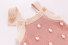 Pink Knitted Baby Sweater Romper with Pom Pom and Button Detail