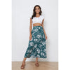 Women's Floral Print Chiffon Skirt in Green and White